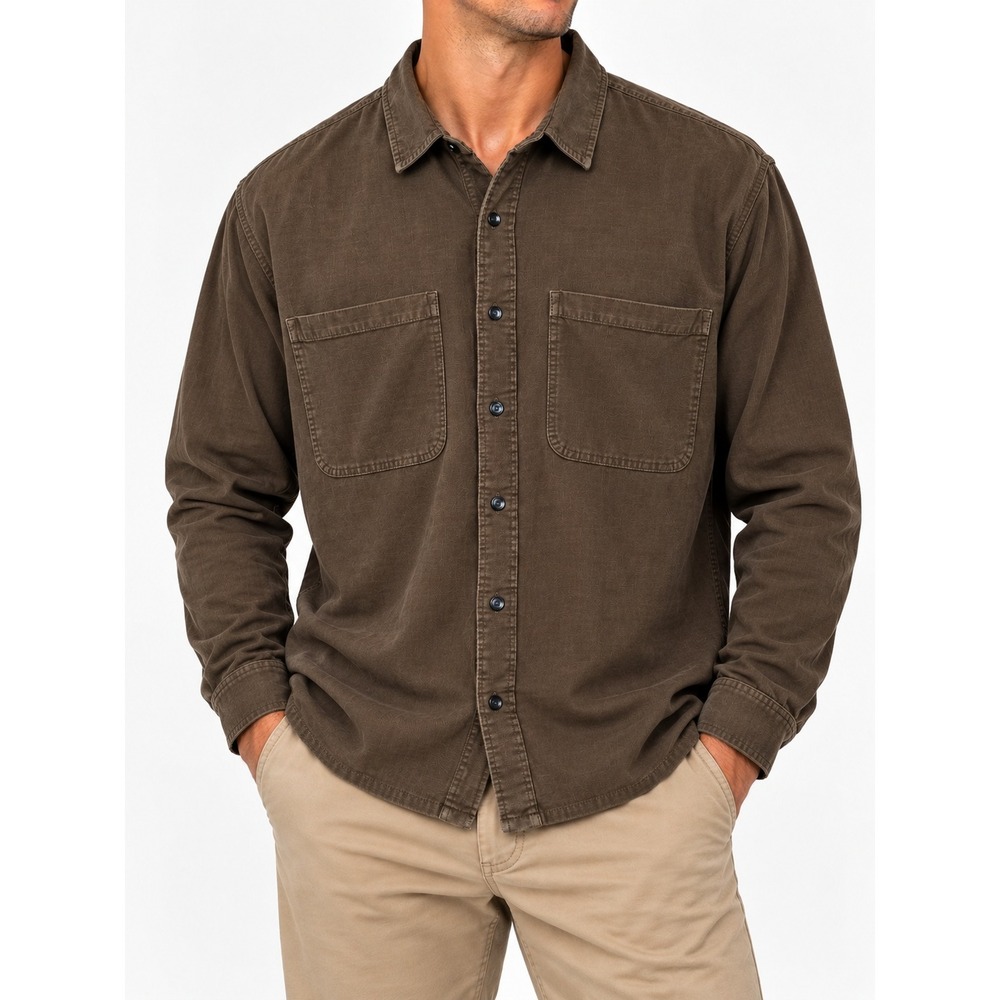 Abercrombie & Fitch Mens Large Corduroy Button Down Shirt Brown Olive Utility